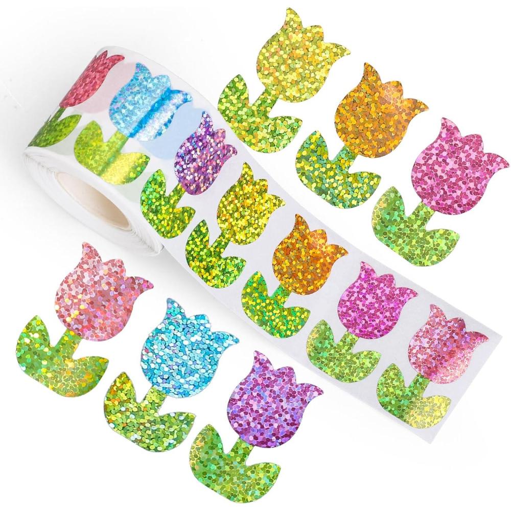 imageWhaline Fall Thanksgiving Pumpkin Stickers Roll Glitter Pumpkin Paper Decal 3 Color Sparkly Autumn SelfAdhesive Decorative Stickers for Envelope Journal Decor Party Supplies 500PcsTulip