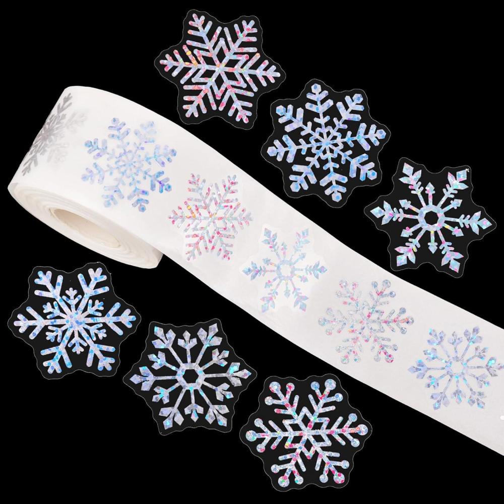 imageWhaline Fall Thanksgiving Pumpkin Stickers Roll Glitter Pumpkin Paper Decal 3 Color Sparkly Autumn SelfAdhesive Decorative Stickers for Envelope Journal Decor Party Supplies 500PcsSnowflake 2