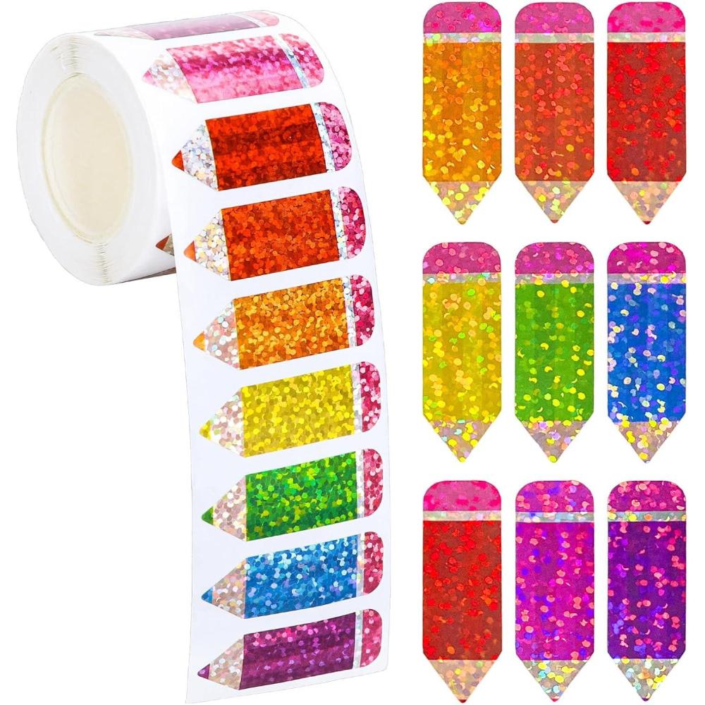 imageWhaline Fall Thanksgiving Pumpkin Stickers Roll Glitter Pumpkin Paper Decal 3 Color Sparkly Autumn SelfAdhesive Decorative Stickers for Envelope Journal Decor Party Supplies 500PcsPencil