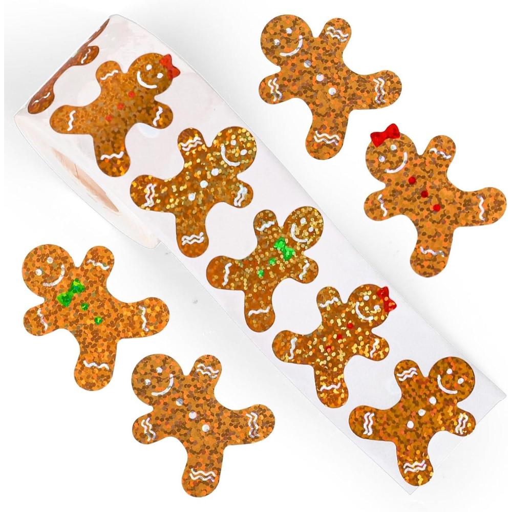 imageWhaline Fall Thanksgiving Pumpkin Stickers Roll Glitter Pumpkin Paper Decal 3 Color Sparkly Autumn SelfAdhesive Decorative Stickers for Envelope Journal Decor Party Supplies 500PcsGingerbread Man