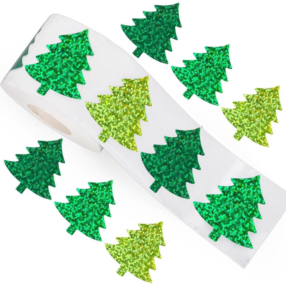 imageWhaline Fall Thanksgiving Pumpkin Stickers Roll Glitter Pumpkin Paper Decal 3 Color Sparkly Autumn SelfAdhesive Decorative Stickers for Envelope Journal Decor Party Supplies 500PcsChristmas Tree