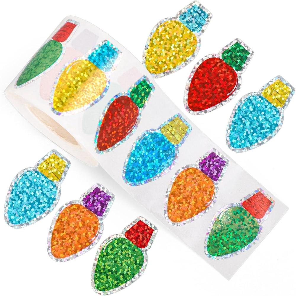 imageWhaline Fall Thanksgiving Pumpkin Stickers Roll Glitter Pumpkin Paper Decal 3 Color Sparkly Autumn SelfAdhesive Decorative Stickers for Envelope Journal Decor Party Supplies 500PcsChristmas Light Bulb