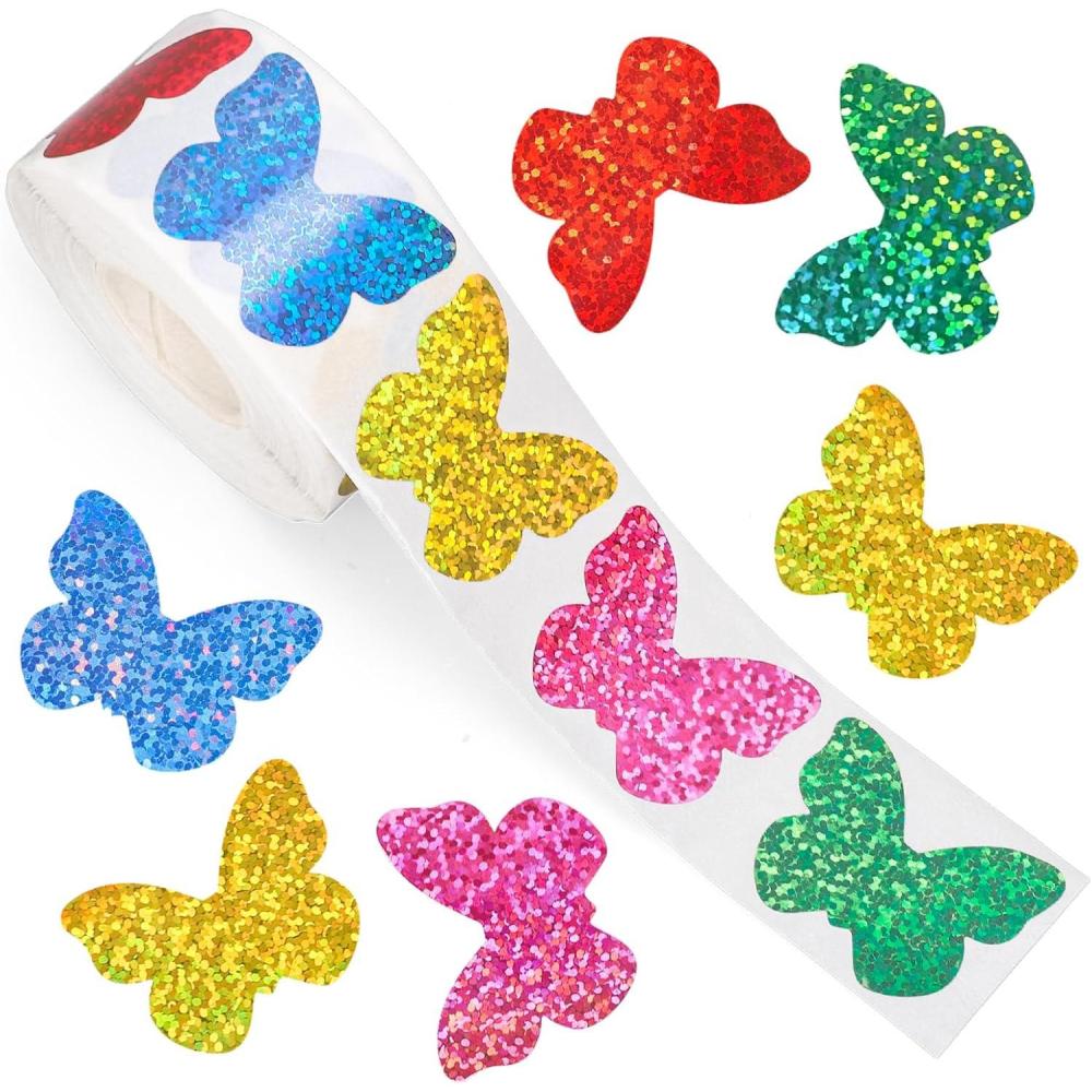 imageWhaline Fall Thanksgiving Pumpkin Stickers Roll Glitter Pumpkin Paper Decal 3 Color Sparkly Autumn SelfAdhesive Decorative Stickers for Envelope Journal Decor Party Supplies 500PcsColorful Butterfly