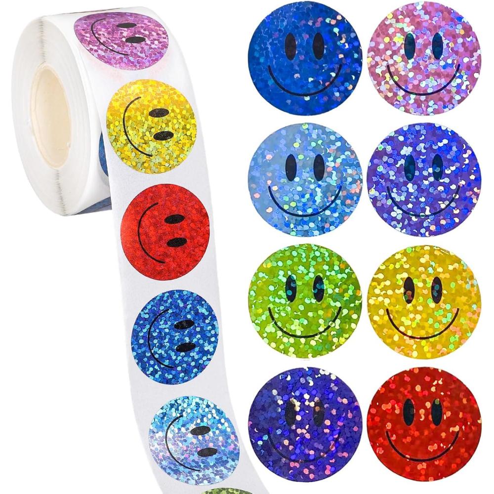 imageWhaline Fall Thanksgiving Pumpkin Stickers Roll Glitter Pumpkin Paper Decal 3 Color Sparkly Autumn SelfAdhesive Decorative Stickers for Envelope Journal Decor Party Supplies 500PcsSmile Face