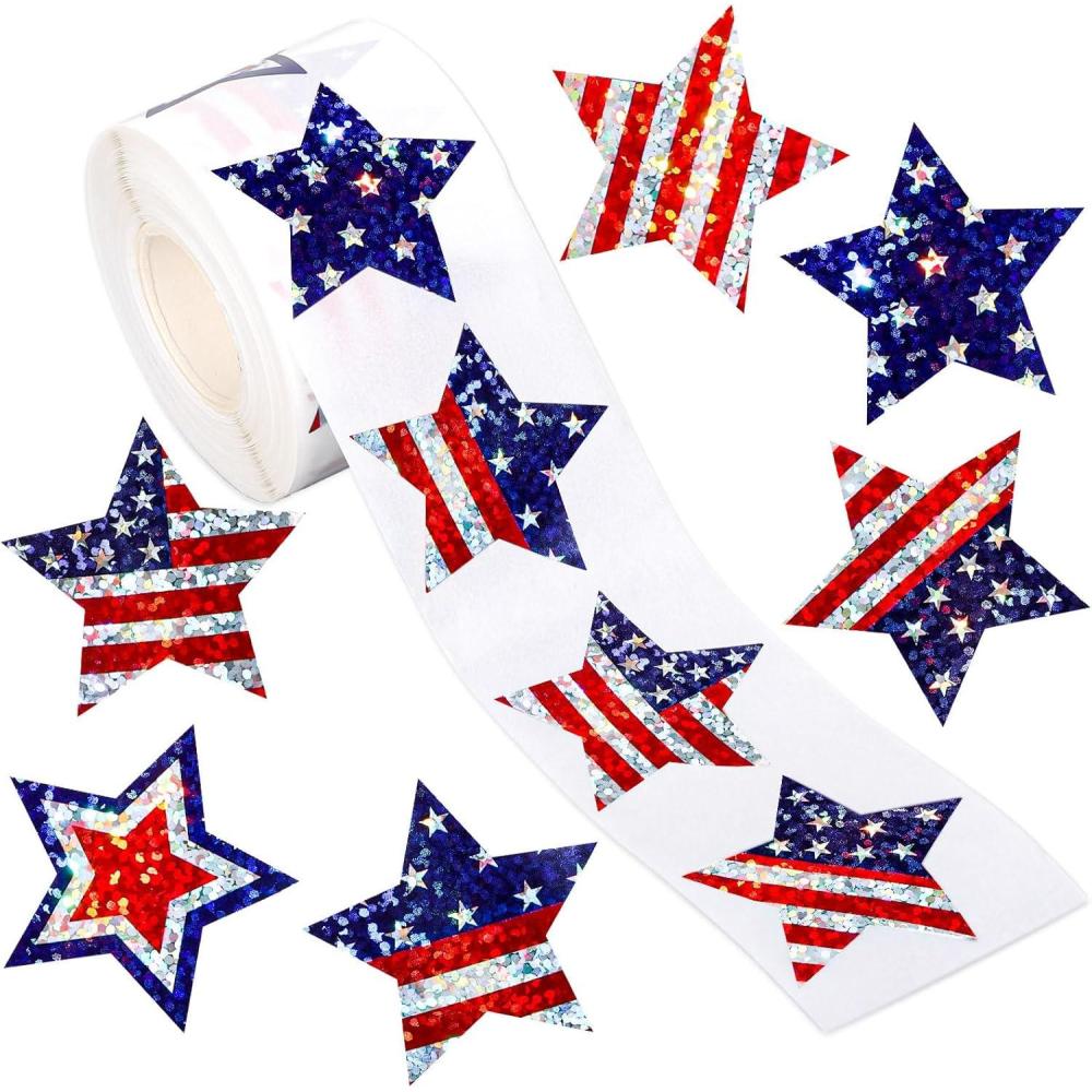 imageWhaline Fall Thanksgiving Pumpkin Stickers Roll Glitter Pumpkin Paper Decal 3 Color Sparkly Autumn SelfAdhesive Decorative Stickers for Envelope Journal Decor Party Supplies 500PcsAmerican Flag Star