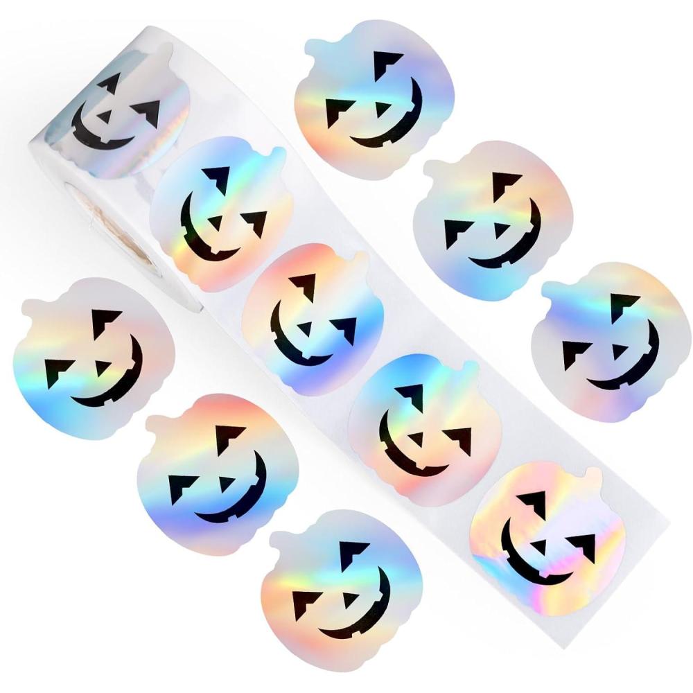 imageWhaline Halloween Ghost Stickers Roll Bulk Laser Cute Boo Ghost Holographic Waterproof SelfAdhesive Sticker Decals for Envelope Journal Decor Party Supplies 500PcsPumpkin