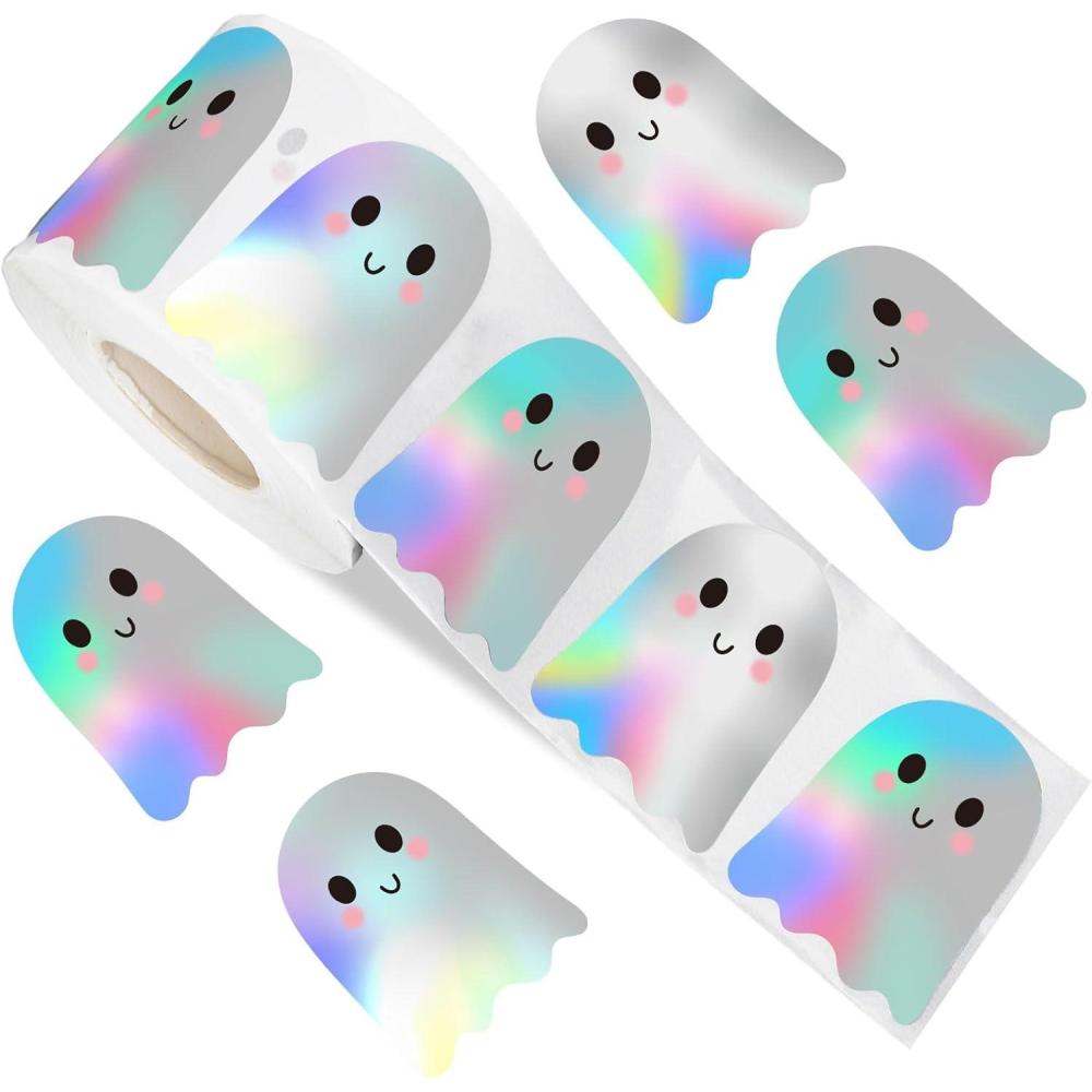 imageWhaline Halloween Ghost Stickers Roll Bulk Laser Cute Boo Ghost Holographic Waterproof SelfAdhesive Sticker Decals for Envelope Journal Decor Party Supplies 500PcsGhost