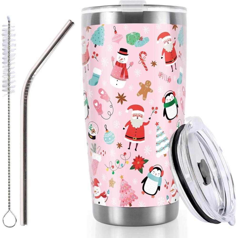 imageWhaline Halloween Ghost Tumbler Stainless Steel Travel Tumbler with Lid Straw and Brush Spooky Coffee Mug Cup for Women Travel Birthday Horror GiftPink Christmas