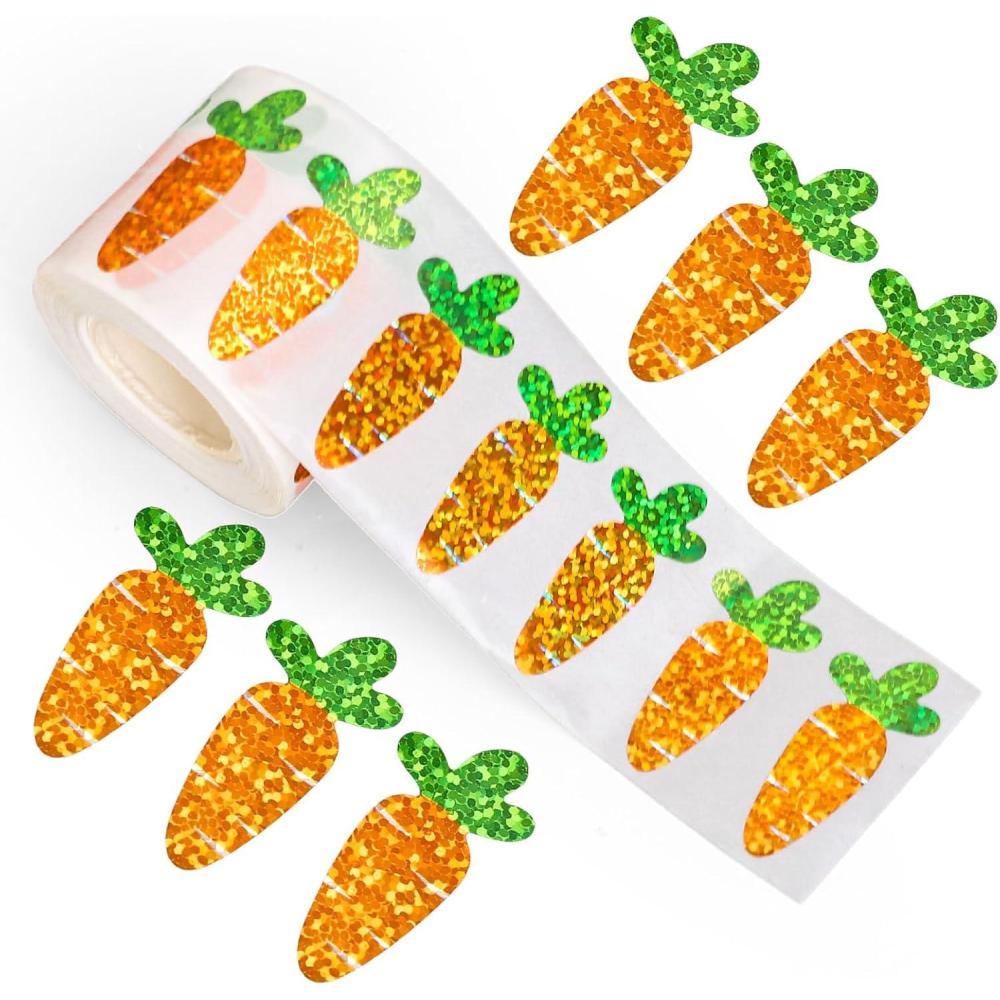 imageWhaline Halloween Pumpkin Stickers Roll Laser Pumpkin Shape Waterproof Decals Orange Sparkly SelfAdhesive Stickers for Halloween Trick or Treat Party Envelope Scrapbook Decor 500PcsCarrot