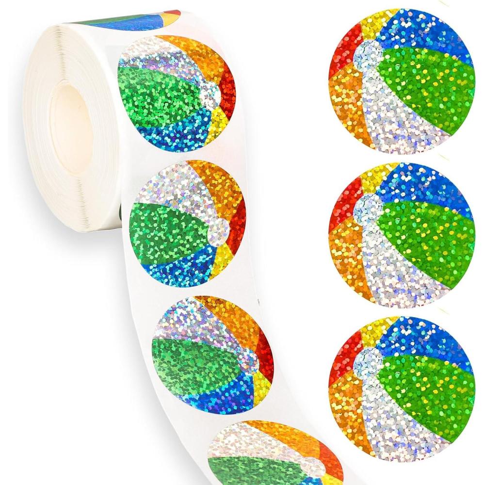 imageWhaline Halloween Pumpkin Stickers Roll Laser Pumpkin Shape Waterproof Decals Orange Sparkly SelfAdhesive Stickers for Halloween Trick or Treat Party Envelope Scrapbook Decor 500PcsBeach Ball