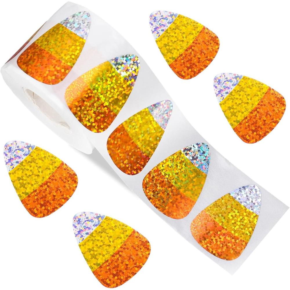 imageWhaline Halloween Pumpkin Stickers Roll Laser Pumpkin Shape Waterproof Decals Orange Sparkly SelfAdhesive Stickers for Halloween Trick or Treat Party Envelope Scrapbook Decor 500PcsHalloween Candy Corn