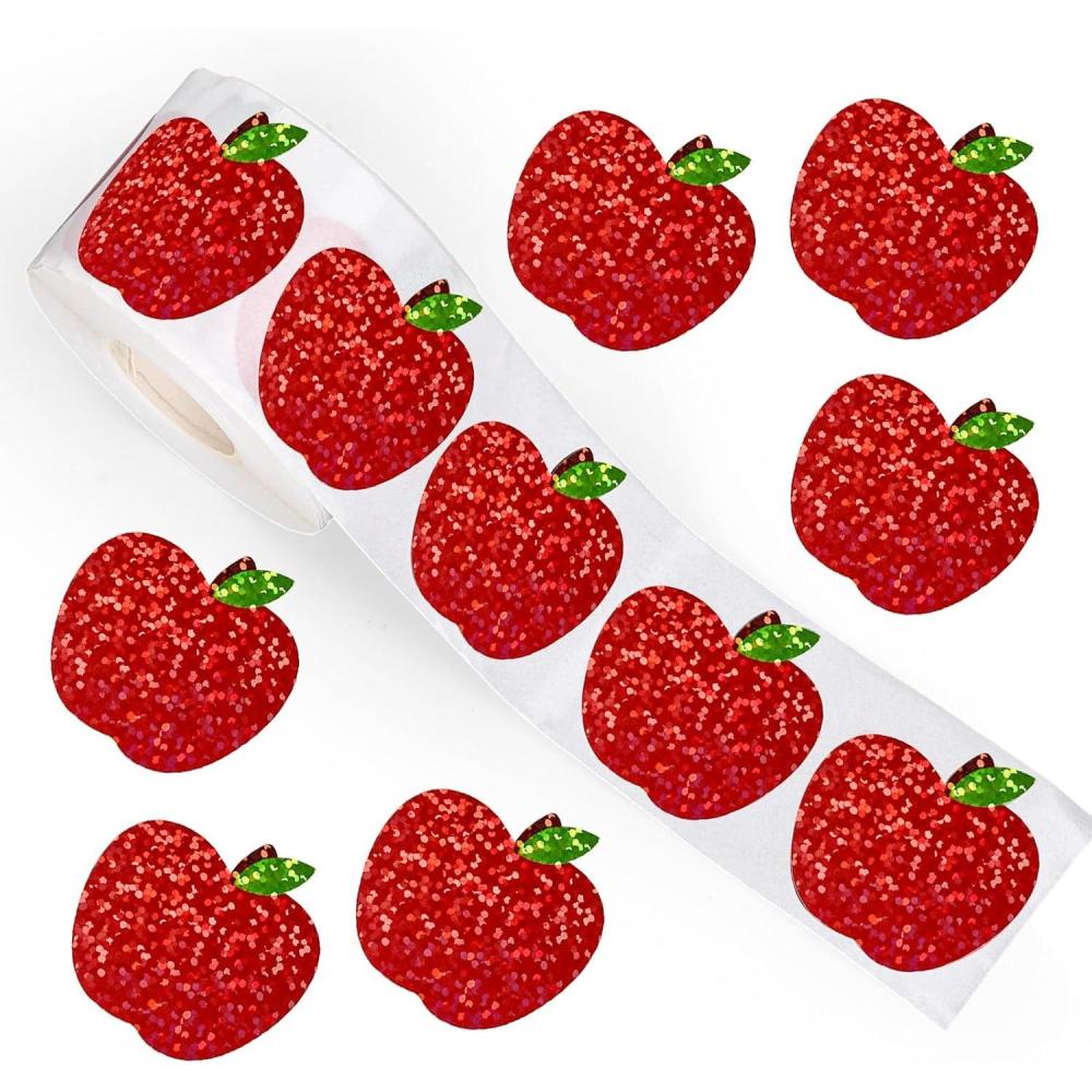 imageWhaline Halloween Pumpkin Stickers Roll Laser Pumpkin Shape Waterproof Decals Orange Sparkly SelfAdhesive Stickers for Halloween Trick or Treat Party Envelope Scrapbook Decor 500PcsApple