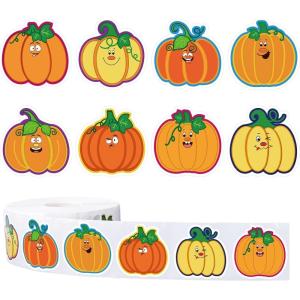 Whaline 1000Pcs Fall Pumpkins Stickers for Kids Thanksgiving Fall Cute Pumpkins Sticker with Funny Expressions Cartoon Pumpkin Shape Adhesive Stickers for Autumn Thanksgiving Party Supplies, 8 Design(Fall Pumpkins)