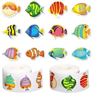 Whaline 1000Pcs Fall Pumpkins Stickers for Kids Thanksgiving Fall Cute Pumpkins Sticker with Funny Expressions Cartoon Pumpkin Shape Adhesive Stickers for Autumn Thanksgiving Party Supplies, 8 Design(Fish)