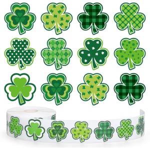 Whaline 1000Pcs Fall Thanksgiving Pumpkin Stickers Roll Pumpkin Shaped Decals Colorful Buffalo Plaid Pumpkin Pattern Self-Adhesive Sticker Autumn Sealing Labels for Fall Harvest Party Supply, 8 Design(Shamrock)