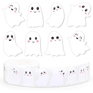 Whaline 1000Pcs Fall Thanksgiving Pumpkin Stickers Roll Pumpkin Shaped Decals Colorful Buffalo Plaid Pumpkin Pattern Self-Adhesive Sticker Autumn Sealing Labels for Fall Harvest Party Supply, 8 Design(Ghost)