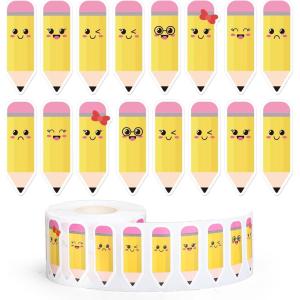 Whaline 1000Pcs Fall Thanksgiving Pumpkin Stickers Roll Pumpkin Shaped Decals Colorful Buffalo Plaid Pumpkin Pattern Self-Adhesive Sticker Autumn Sealing Labels for Fall Harvest Party Supply, 8 Design(Pencil)