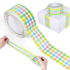 Whaline 109 Yard Halloween Packaging Tape Black Spider Web Bat Spider Pattern Tape Waterproof Shipping Tape for Small Business DIY Crafts Box Carton Decor(Pastel Color Plaid)