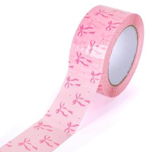 Whaline 109 Yard Halloween Packaging Tape Black Spider Web Bat Spider Pattern Tape Waterproof Shipping Tape for Small Business DIY Crafts Box Carton Decor(Pink Bow)