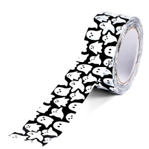 Whaline 109 Yard Halloween Packaging Tape Black Spider Web Bat Spider Pattern Tape Waterproof Shipping Tape for Small Business DIY Crafts Box Carton Decor(Black White Ghost)