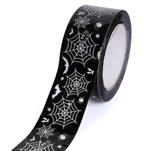 Whaline 109 Yard Halloween Packaging Tape Black Spider Web Bat Spider Pattern Tape Waterproof Shipping Tape for Small Business DIY Crafts Box Carton Decor(Black Spider Web)