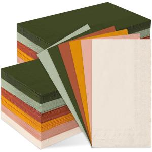 Whaline 120Pcs Fall Cocktail Napkins 6 Autumn Color Disposable Napkins Multi-color Paper Beverage Napkins for Fall Harvest Thanksgiving Party Supplies(Modern Boho)