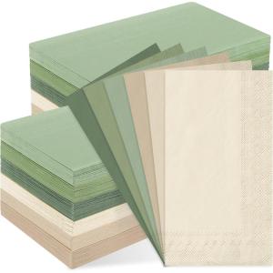 Whaline 120Pcs Fall Cocktail Napkins 6 Autumn Color Disposable Napkins Multi-color Paper Beverage Napkins for Fall Harvest Thanksgiving Party Supplies(Nude Sage Green)