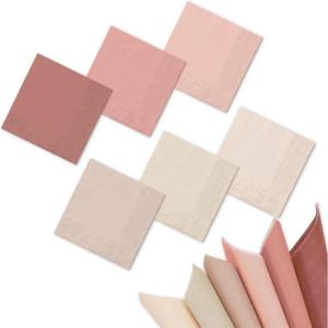 Whaline 120Pcs Fall Cocktail Napkins 6 Autumn Color Disposable Napkins Multi-color Paper Beverage Napkins for Fall Harvest Thanksgiving Party Supplies(Pink Nude)