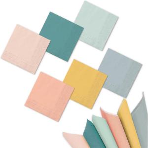 Whaline 120Pcs Fall Cocktail Napkins 6 Autumn Color Disposable Napkins Multi-color Paper Beverage Napkins for Fall Harvest Thanksgiving Party Supplies(Warm Boho)