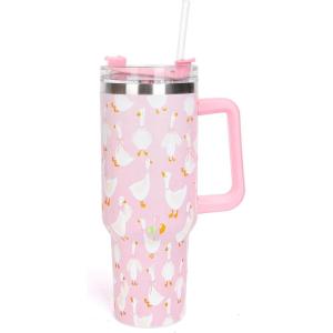 Whaline 40oz Halloween Skull Tumbler with Straw and Lid Spooky Skull Flower Travel Coffee Tumbler Cup with Handle for Trick or Treat Birthday Party Gifts(silly goose)