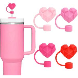 Whaline 4Pcs Fall Maple Leaf Straw Cover Cap Pink Orange Reusable Silicone Straw Topper 10 Mm/0.4 Inch Straws Tip Lid Protector for Autumn Thanksgiving Party Favors Supplies(Diamond Love Heart)