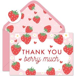 Whaline 50 Pack Boho Floral Thank You Cards Boxed Retro Flower Note Cards with Envelopes Stickers Fall Blank Card for Thanksgiving Bridal Shower Baby Shower Wedding Supplies, 4 x 6 Inch(Strawberry)