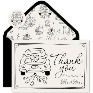 Whaline 50 Pack Boho Floral Thank You Cards Boxed Retro Flower Note Cards with Envelopes Stickers Fall Blank Card for Thanksgiving Bridal Shower Baby Shower Wedding Supplies, 4 x 6 Inch(Wedding)