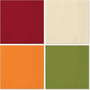 Whaline 80 Pack Thanksgiving Fall Paper Napkins 6.5 x 6.5 Inch Autumn Color Disposable Dinner Napkins Red Orange Yellow Green Luncheon Napkins Fall Harvest Party Supplies for Home Kitchen Restaurant(Fall Color)