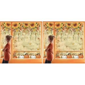 Whaline 9 Sheets Fall Sunflower Window Clings Hanging Flower Vine Pumpkin Window Stickers Autumn Floral Static Reusable Window Decals for Harvest Party Home Office Decor(7.9 x 11.8 inch (Pack of 2))