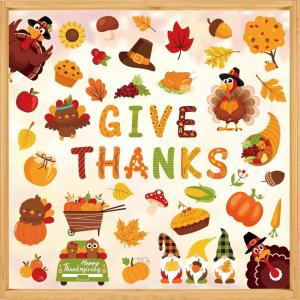 Whaline 9 Sheets Happy Fall Thanksgiving Window Clings Autumn Cute Cartoon Window Stickers Static Reusable Glass Decals for Harvest Party Home Classroom Office Decor Supplies(Thanksgiving)