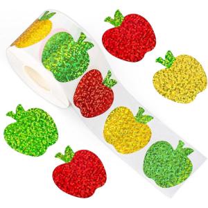 Whaline Fall Thanksgiving Pumpkin Stickers Roll Glitter Pumpkin Paper Decal 3 Color Sparkly Autumn Self-Adhesive Decorative Stickers for Envelope Journal Decor Party Supplies, 500Pcs(Apple)