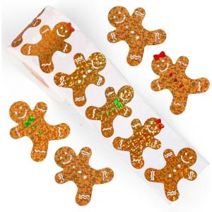 Whaline Fall Thanksgiving Pumpkin Stickers Roll Glitter Pumpkin Paper Decal 3 Color Sparkly Autumn Self-Adhesive Decorative Stickers for Envelope Journal Decor Party Supplies, 500Pcs(Gingerbread Man)