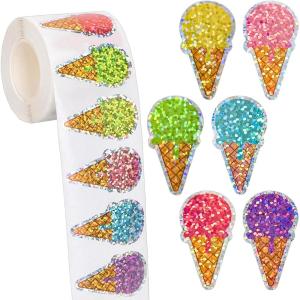 Whaline Fall Thanksgiving Pumpkin Stickers Roll Glitter Pumpkin Paper Decal 3 Color Sparkly Autumn Self-Adhesive Decorative Stickers for Envelope Journal Decor Party Supplies, 500Pcs(Ice Cream)