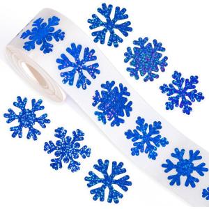 Whaline Fall Thanksgiving Pumpkin Stickers Roll Glitter Pumpkin Paper Decal 3 Color Sparkly Autumn Self-Adhesive Decorative Stickers for Envelope Journal Decor Party Supplies, 500Pcs(Blue Snowflake)