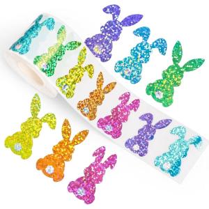 Whaline Fall Thanksgiving Pumpkin Stickers Roll Glitter Pumpkin Paper Decal 3 Color Sparkly Autumn Self-Adhesive Decorative Stickers for Envelope Journal Decor Party Supplies, 500Pcs(Bunny)