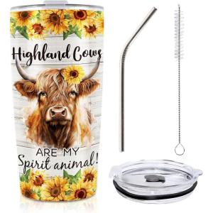 Whaline Halloween Ghost Tumbler Stainless Steel Travel Tumbler with Lid Straw and Brush Spooky Coffee Mug Cup for Women Travel Birthday Horror Gift(Highland Cow)