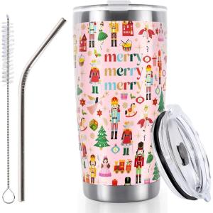 Whaline Halloween Ghost Tumbler Stainless Steel Travel Tumbler with Lid Straw and Brush Spooky Coffee Mug Cup for Women Travel Birthday Horror Gift(Pink Nutcracker)