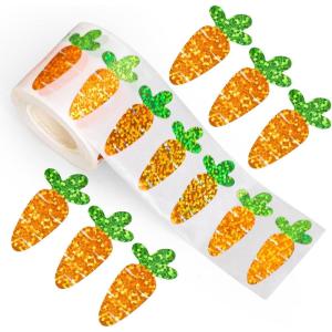 Whaline Halloween Pumpkin Stickers Roll Laser Pumpkin Shape Waterproof Decals Orange Sparkly Self-Adhesive Stickers for Halloween Trick or Treat Party Envelope Scrapbook Decor, 500Pcs(Carrot)