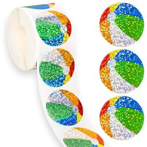 Whaline Halloween Pumpkin Stickers Roll Laser Pumpkin Shape Waterproof Decals Orange Sparkly Self-Adhesive Stickers for Halloween Trick or Treat Party Envelope Scrapbook Decor, 500Pcs(Beach Ball)