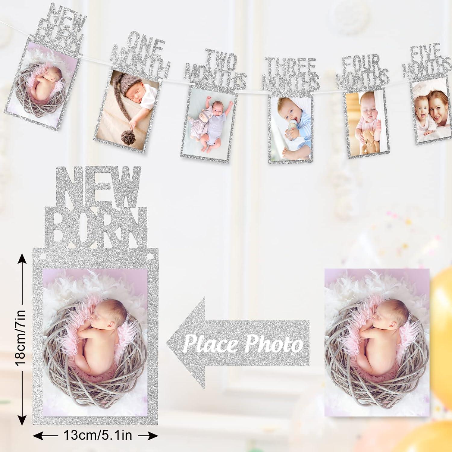 imageWhaline 1st Birthday Baby Photo Banner for Newborn to 12 Months Monthly Milestone Photograph Bunting Garland First Birthday Celebration Decoration Rose GoldSilver