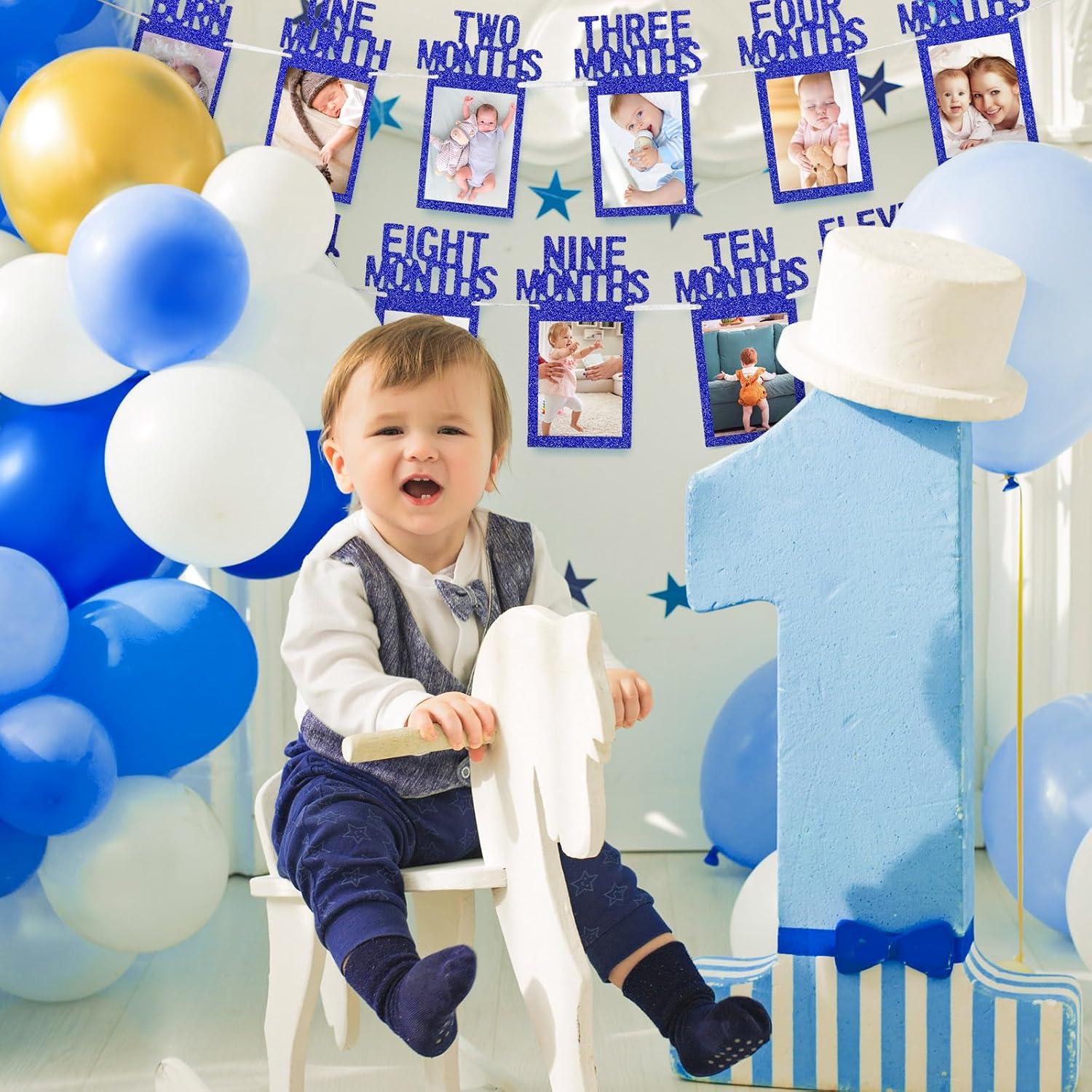 imageWhaline 1st Birthday Baby Photo Banner for Newborn to 12 Months Monthly Milestone Photograph Bunting Garland First Birthday Celebration Decoration Rose GoldNavy Blue