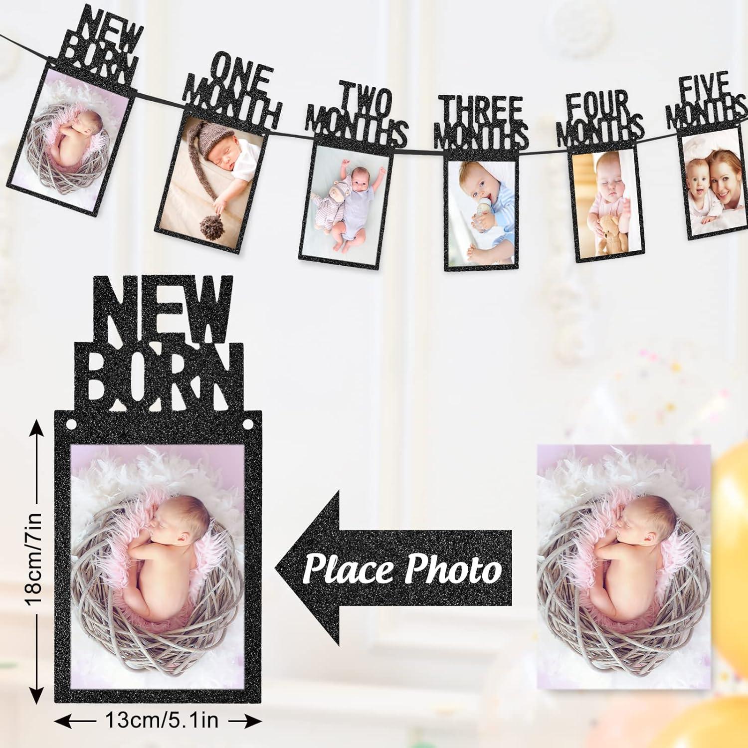 imageWhaline 1st Birthday Baby Photo Banner for Newborn to 12 Months Monthly Milestone Photograph Bunting Garland First Birthday Celebration Decoration Rose GoldBlack