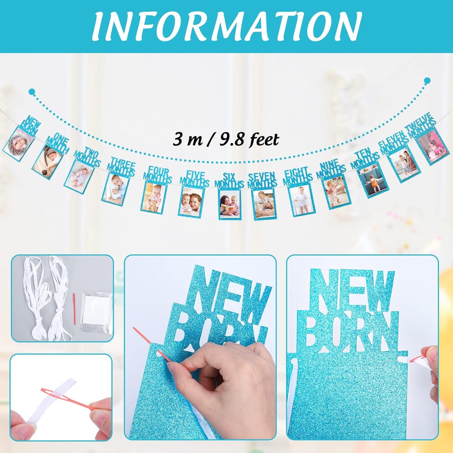 imageWhaline 1st Birthday Baby Photo Banner for Newborn to 12 Months Monthly Milestone Photograph Bunting Garland First Birthday Celebration Decoration Rose GoldBlue