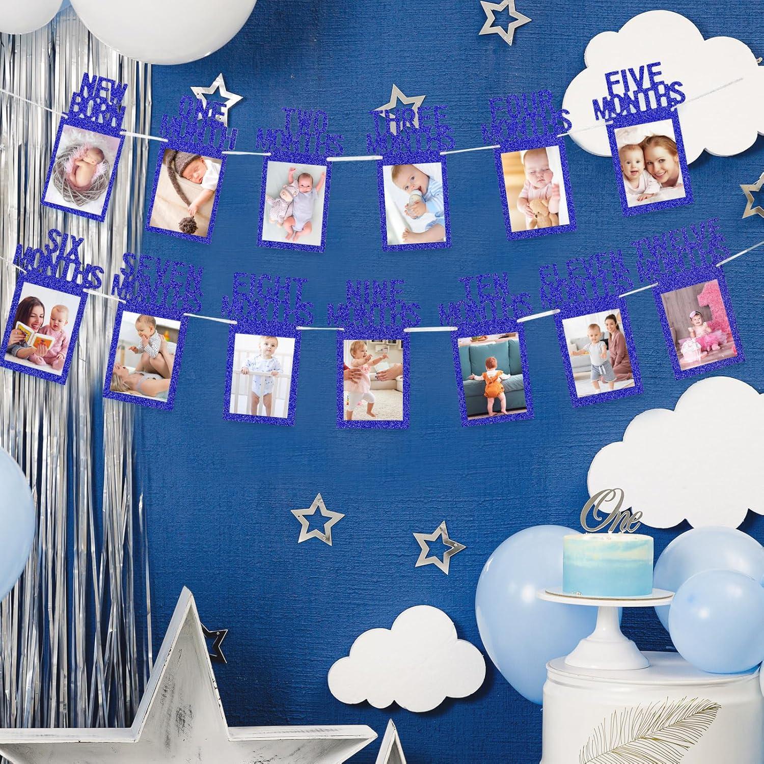 imageWhaline 1st Birthday Baby Photo Banner for Newborn to 12 Months Monthly Milestone Photograph Bunting Garland First Birthday Celebration Decoration Rose GoldNavy Blue